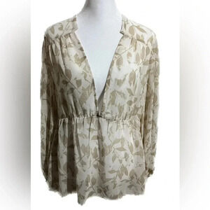 CAbi sheer cream and tan floral blouse small